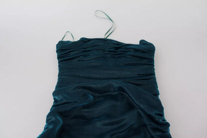 Dolce &amp; Gabbana Silk Blend Blue Satin Fitted Strapless Dress