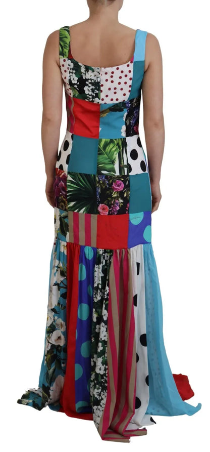 Dolce &amp; Gabbana Silk Multicolor Patchwork Sheath Maxi Dress