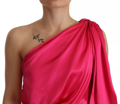 Dolce &amp; Gabbana Silk Pink Fitted Cut One Shoulder Midi Dress