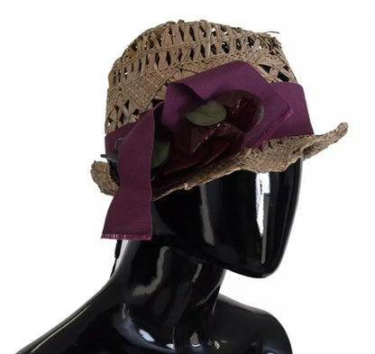 Dolce & Gabbana Brown Ribbon Floral Embellished Straw Hat