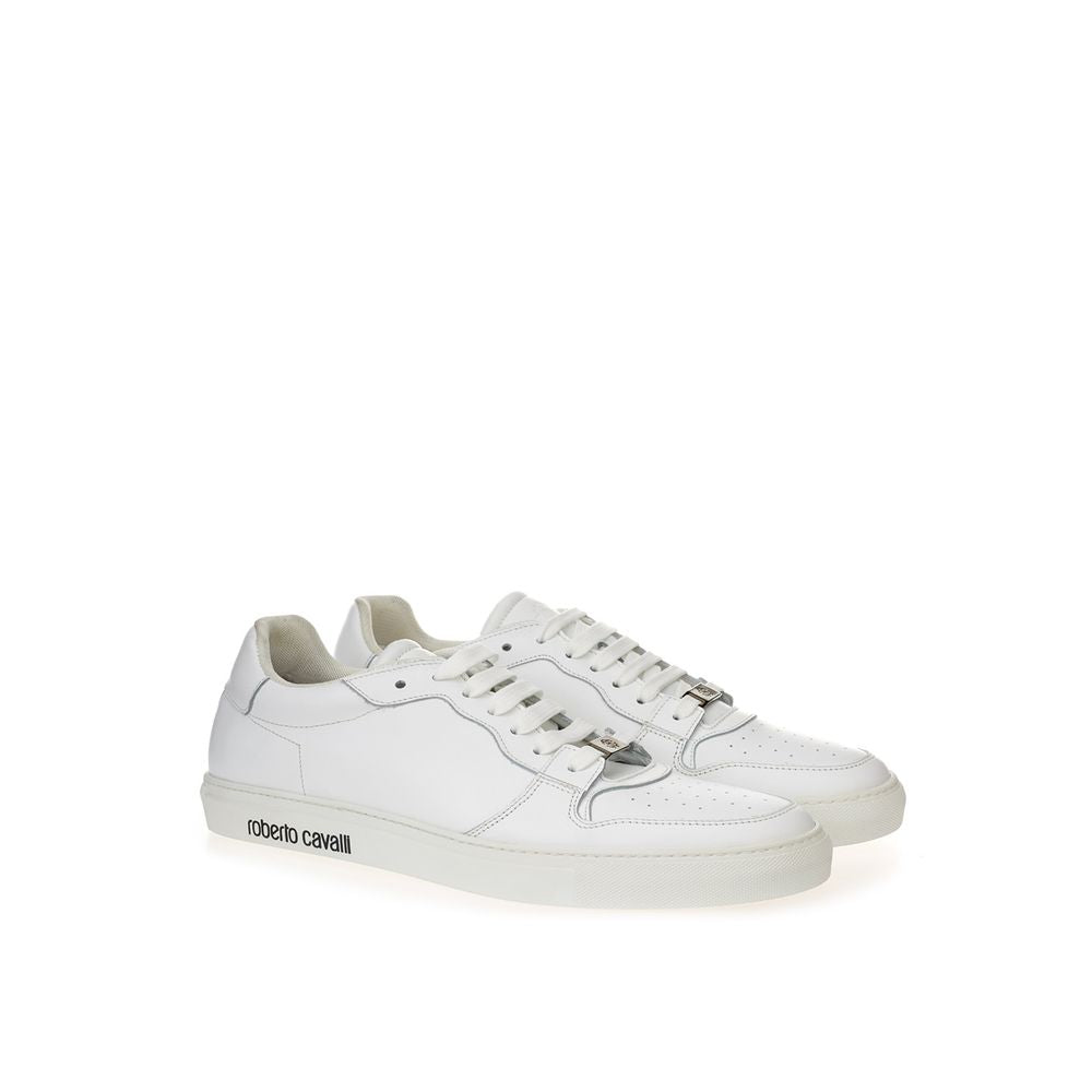 Roberto Cavalli White Leather Sneakers Luxury Footwear