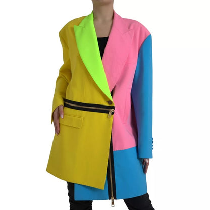 Dolce &amp; Gabbana Multicolor Patchwork Peak Lapel Coat Jacket