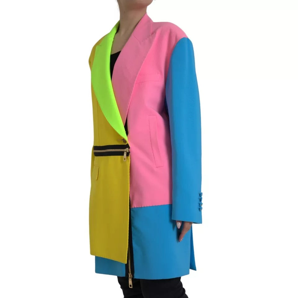 Dolce &amp; Gabbana Multicolor Patchwork Peak Lapel Coat Jacket