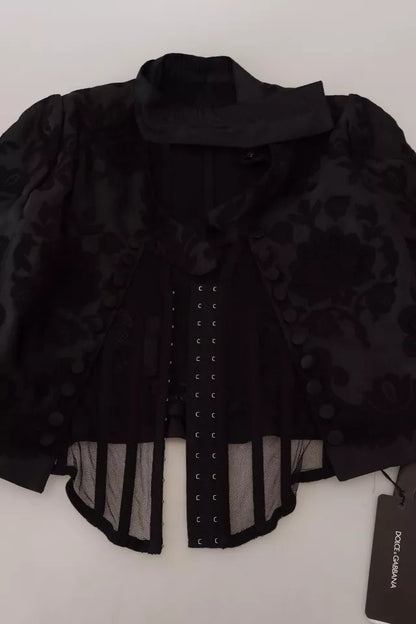 Dolce &amp; Gabbana Black Lace Sheer Corset Organza Silk Jacket