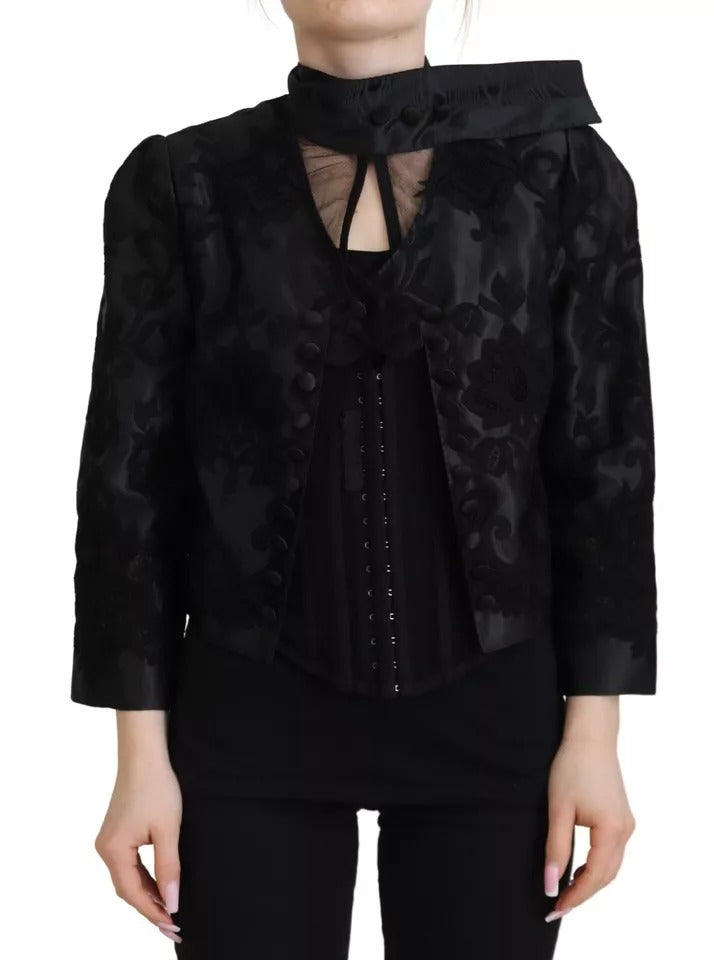 Dolce &amp; Gabbana Black Lace Sheer Corset Organza Silk Jacket