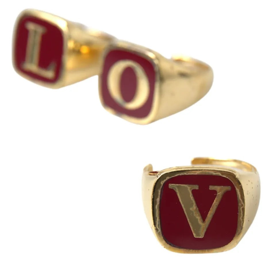 Dolce &amp; Gabbana Gold Brass LOVE Enamel Set of 3 Ring