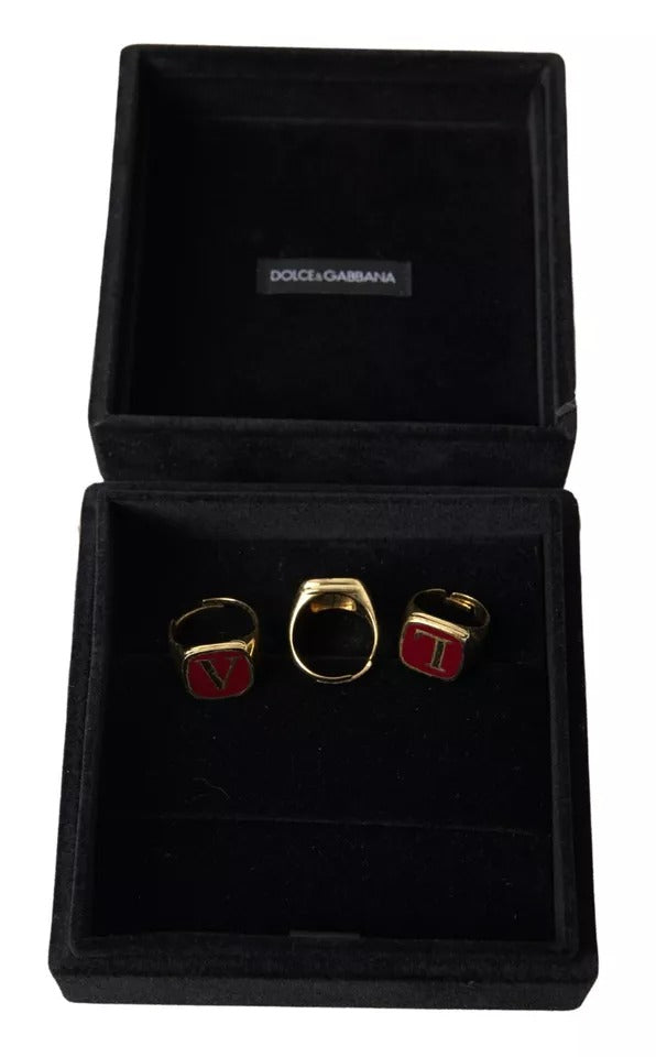 Dolce &amp; Gabbana Gold Brass LOVE Enamel Set of 3 Ring