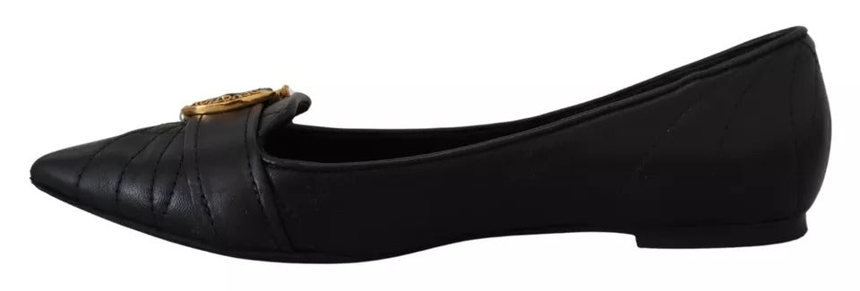 Dolce &amp; Gabbana Black Devotion Leather Pointy Flats Shoes