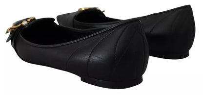 Dolce &amp; Gabbana Black Devotion Leather Pointy Flats Shoes