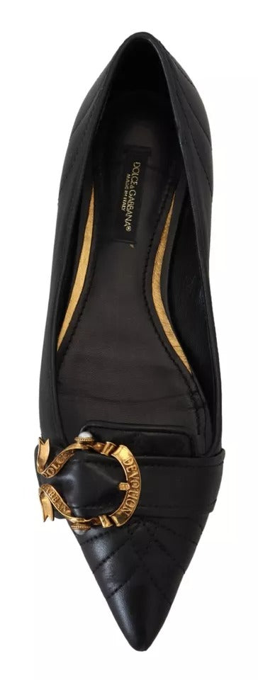 Dolce &amp; Gabbana Black Devotion Leather Pointy Flats Shoes