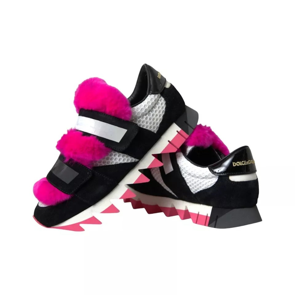 Dolce & Gabbana Black Pink Neoprene Stretch Shark Sneakers Shoes