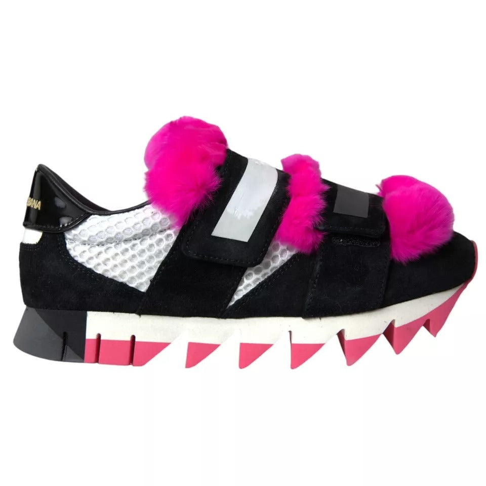 Dolce &amp; Gabbana Black Pink Neoprene Stretch Shark Sneakers Shoes