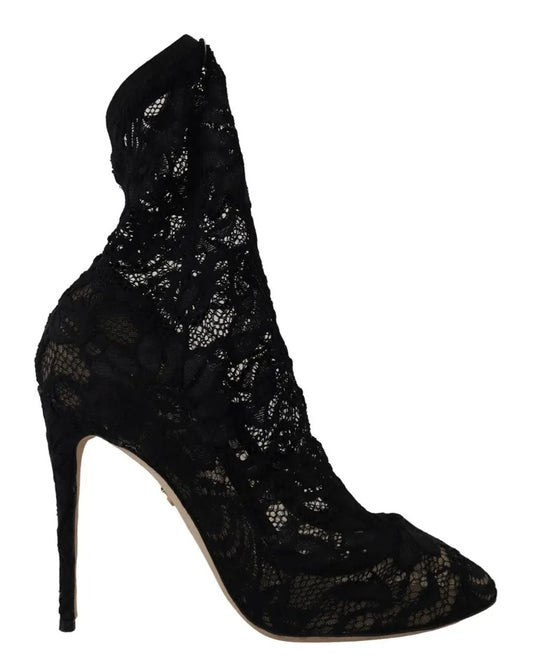 Dolce &amp; Gabbana Black Stretch Socks Taormina Lace Boots Shoes