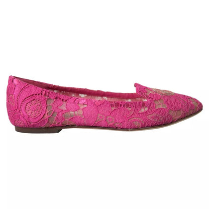 Dolce &amp; Gabbana Pink Taormina Lace Slip On Flats Shoes