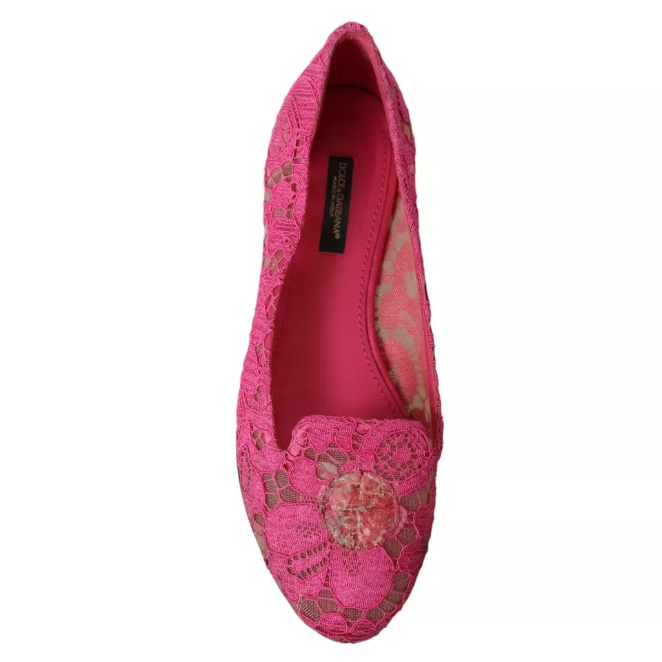 Dolce &amp; Gabbana Pink Taormina Lace Slip On Flats Shoes