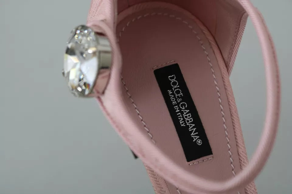 Dolce &amp; Gabbana Pink Brocade Crystal Lily Ankle Strap Shoes