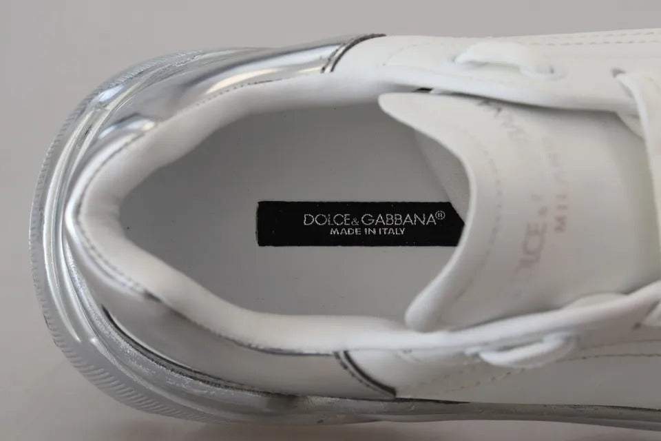 Dolce &amp; Gabbana White Silver Leather Daymaster Sneakers Shoes