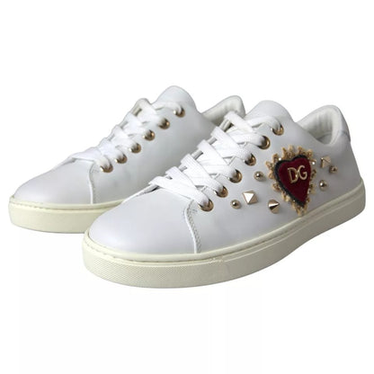 Dolce &amp; Gabbana White Portofino Sacred Heart Sneakers Women Shoes