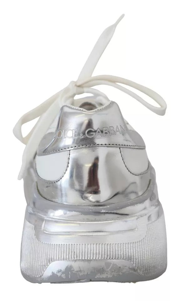 Dolce &amp; Gabbana White Silver Leather Daymaster Women Sneakers Shoes