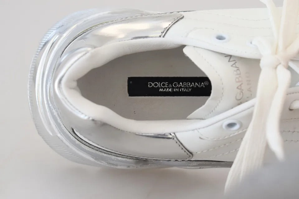 Dolce &amp; Gabbana White Silver Leather Daymaster Women Sneakers Shoes