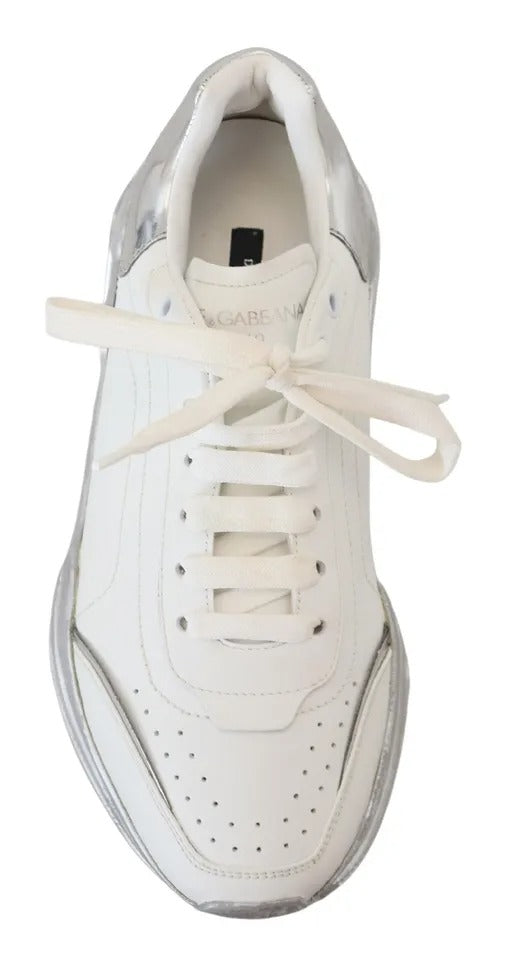 Dolce &amp; Gabbana White Silver Leather Daymaster Women Sneakers Shoes