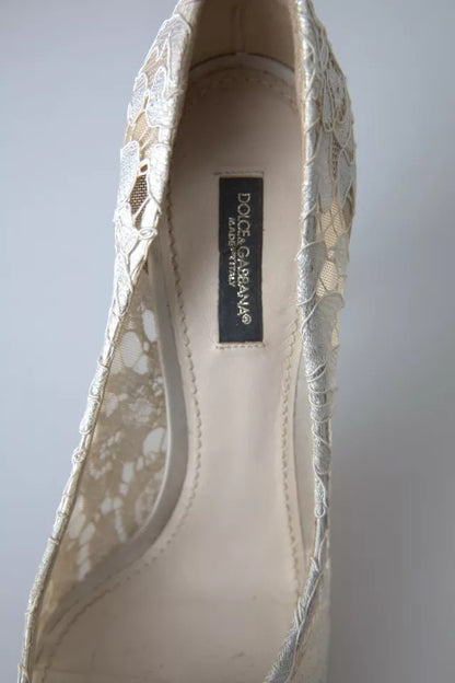 Dolce &amp; Gabbana White Taormina Lace Crystal Heels Pumps Shoes