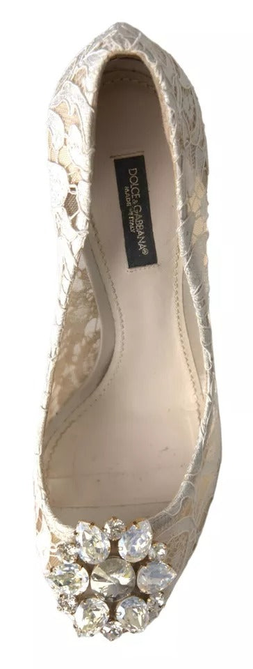 Dolce &amp; Gabbana White Taormina Lace Crystal Heels Pumps Shoes