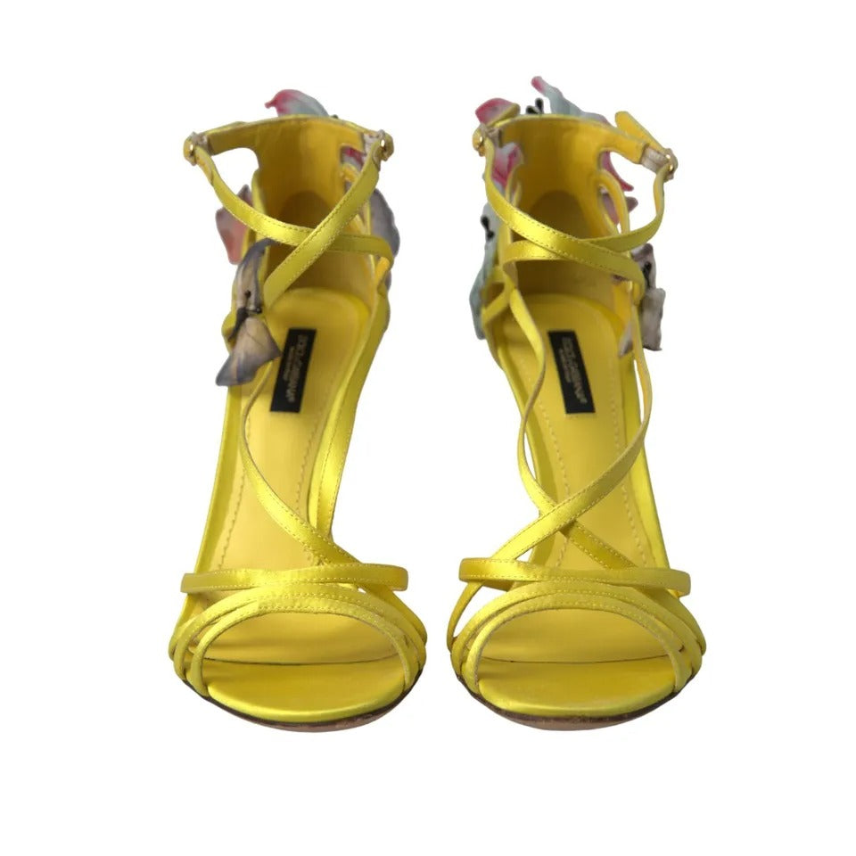 Dolce &amp; Gabbana Yellow Butterfly Applique Sandals Shoes