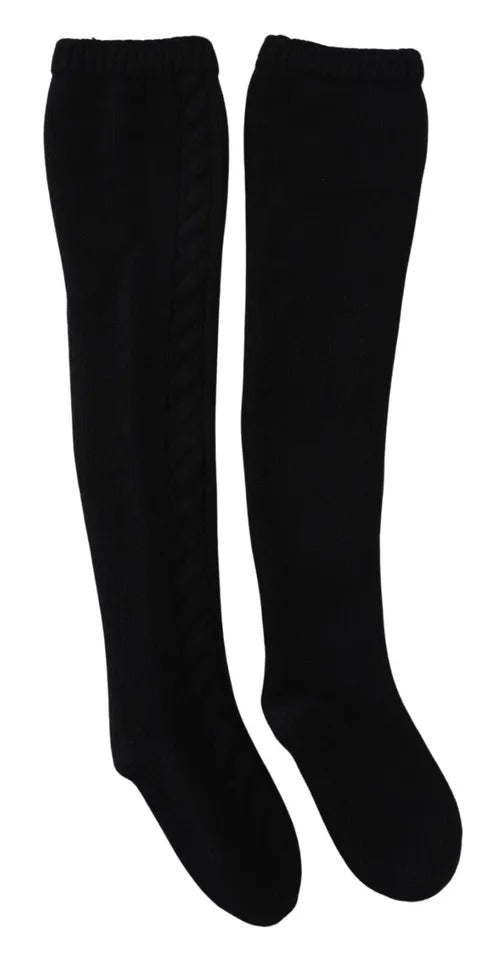 Dolce &amp; Gabbana Black Wool Knit Calf Long Women Accessory Socks