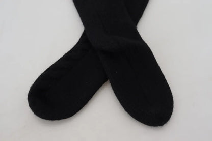 Dolce &amp; Gabbana Black Wool Knit Calf Long Women Accessory Socks