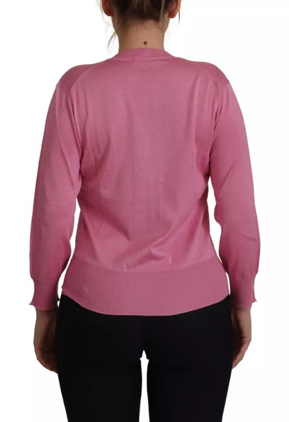 Dolce &amp; Gabbana Pink 100% Silk Button Down Cardigan Sweater