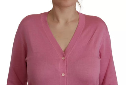 Dolce &amp; Gabbana Pink 100% Silk Button Down Cardigan Sweater