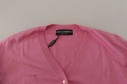 Dolce &amp; Gabbana Pink 100% Silk Button Down Cardigan Sweater