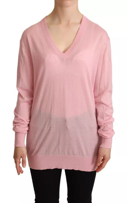 Dolce &amp; Gabbana Pink V-neck Women Pullover Cashmere Sweater