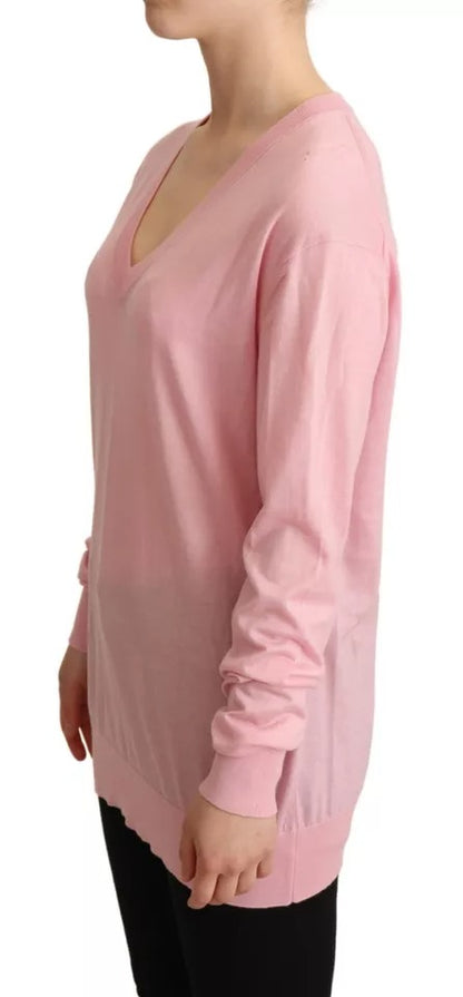 Dolce &amp; Gabbana Pink V-neck Women Pullover Cashmere Sweater