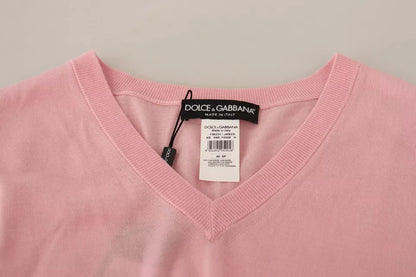 Dolce &amp; Gabbana Pink V-neck Women Pullover Cashmere Sweater