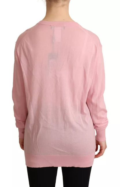 Dolce &amp; Gabbana Pink V-neck Women Pullover Cashmere Sweater