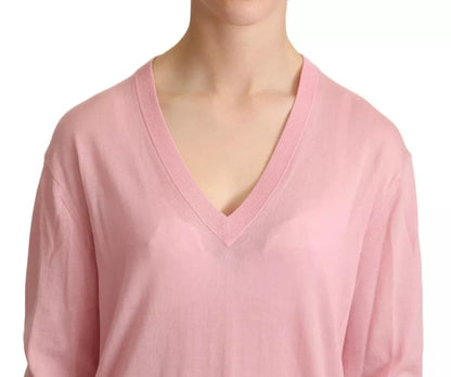 Dolce &amp; Gabbana Pink V-neck Women Pullover Cashmere Sweater