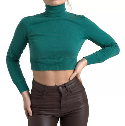 Dolce &amp; Gabbana Dark Green Turtleneck Cropped Pullover Sweater