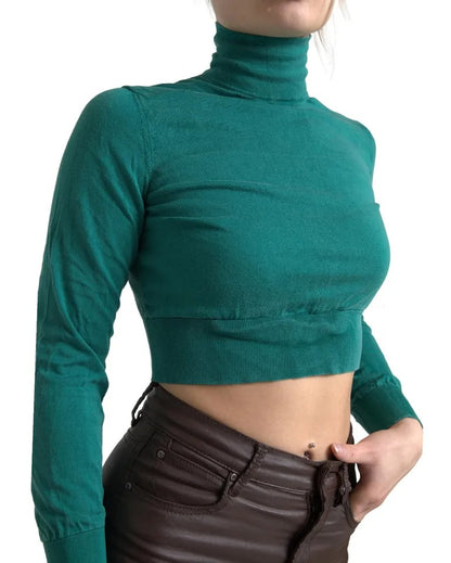 Dolce &amp; Gabbana Dark Green Turtleneck Cropped Pullover Sweater