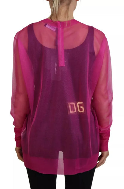 Dolce &amp; Gabbana Fuchsia Polyester Crewneck Pullover Sweater