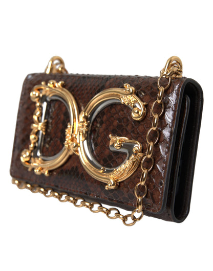 Dolce &amp; Gabbana Brown Python Leather DG Girls Crossbody Phone Bag