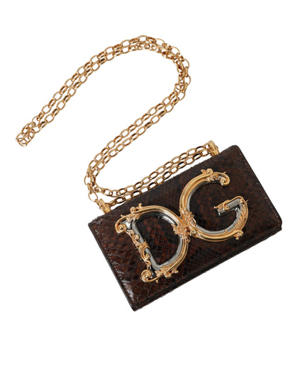 Dolce &amp; Gabbana Brown Python Leather DG Girls Crossbody Phone Bag