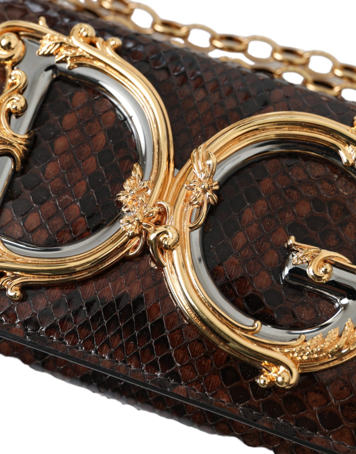 Dolce &amp; Gabbana Brown Python Leather DG Girls Crossbody Phone Bag