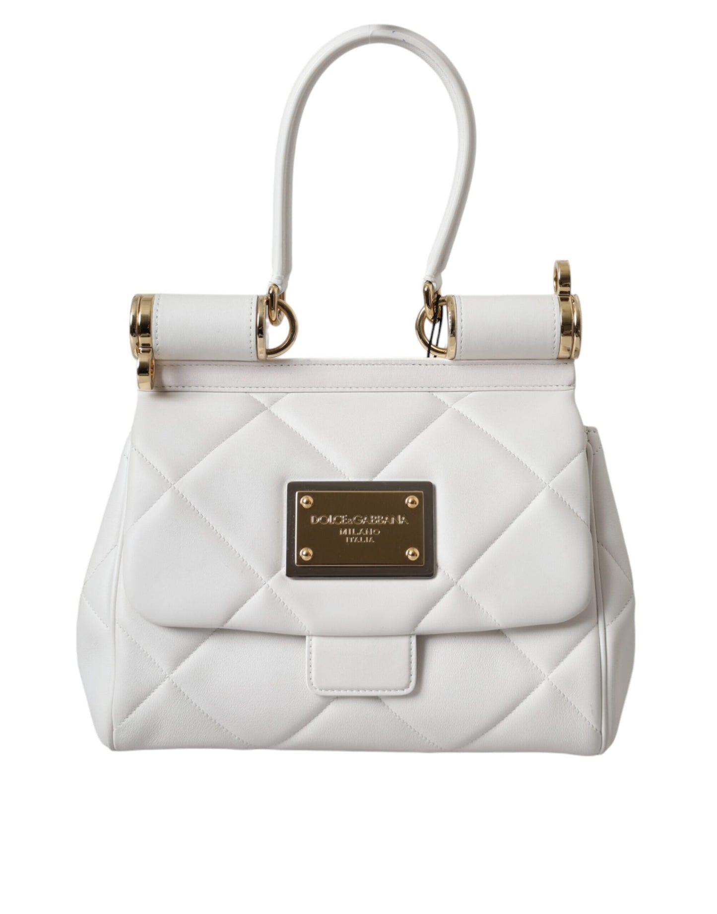 Dolce &amp; Gabbana White Calf Leather 90's SICILY Shoulder Satchel Bag