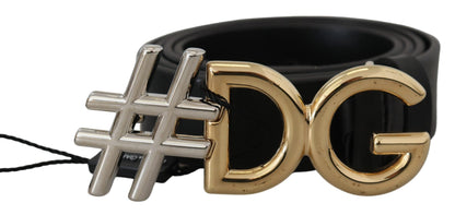 Dolce &amp; Gabbana Black Leather Metal #DG Logo Buckle Belt