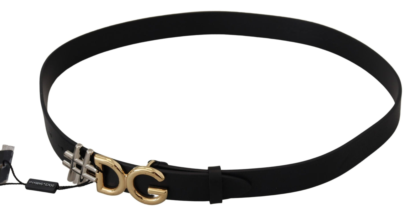 Dolce &amp; Gabbana Black Leather Metal #DG Logo Buckle Belt