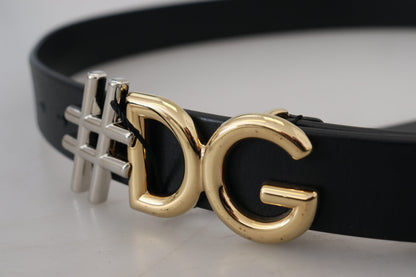 Dolce &amp; Gabbana Black Leather Metal #DG Logo Buckle Belt