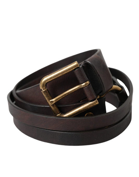 Dolce &amp; Gabbana Dark Brown Leather Gold Metal Buckle Women Belt