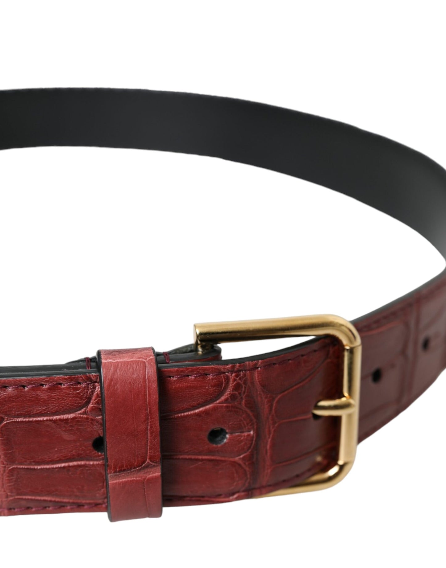 Dolce & Gabbana Brown Alligator Leather Studded Metal Buckle Belt